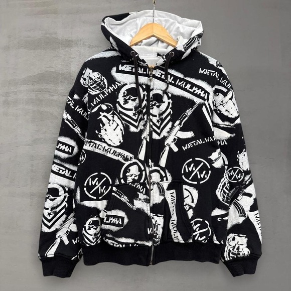 Metal Mulisha Other - Y2K Metal Mulisha Zip Up Hoodie Black White AOP Skulls Jesse Pinkman Large